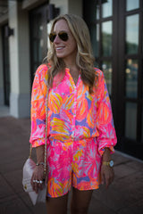 Multicolor Bold Graffiti Print Shirt Style Button Up Romper Bottoms JT's Designer Fashion