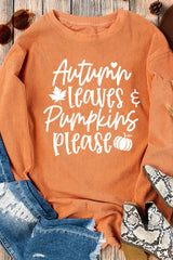 Orange Autumn Leaves Pumpkins Please Ribbed Oversized Sweatshirt Graphic Sweatshirts JT's Designer Fashion