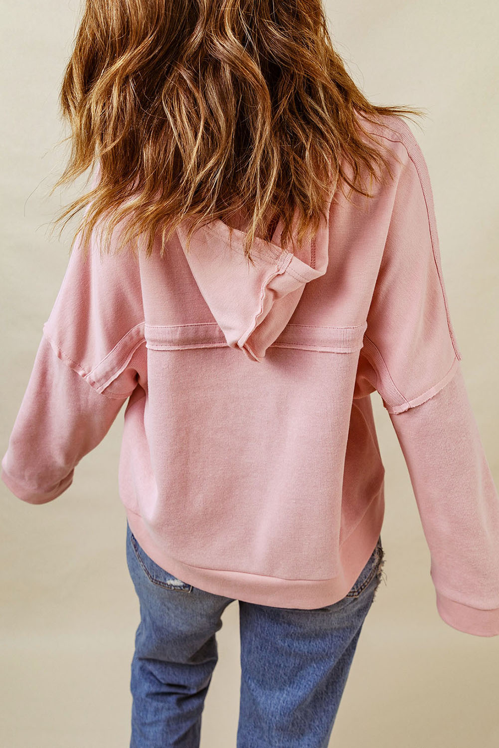 Pink Casual Button Solid Patchwork Trim Hoodie Sweatshirts & Hoodies JT's Designer Fashion