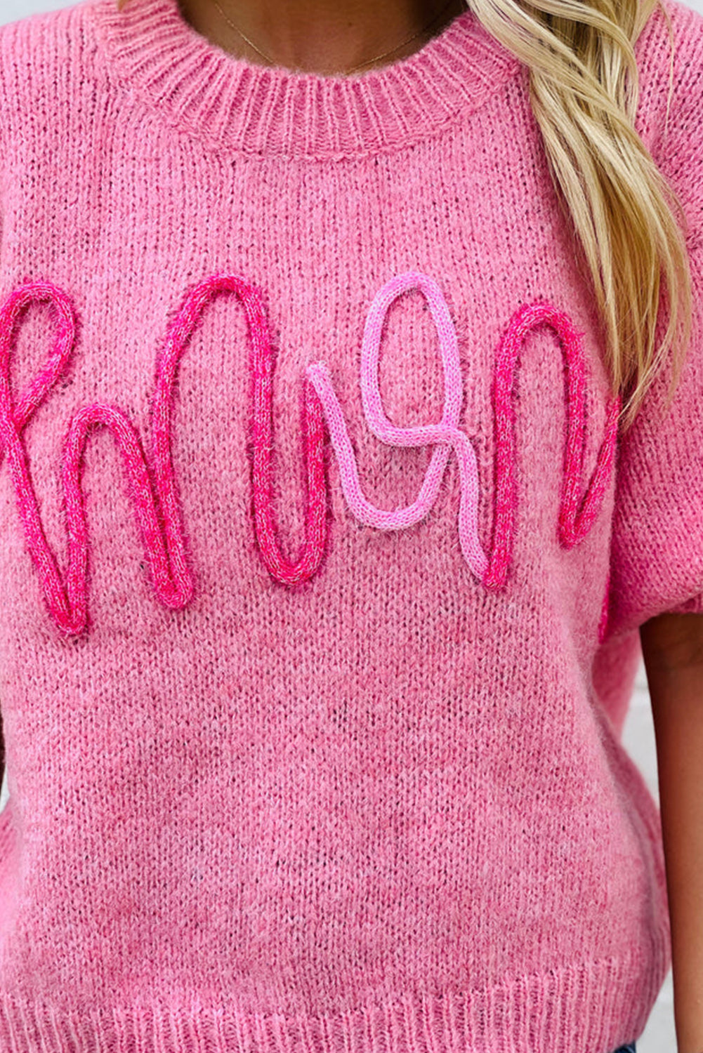 Bonbon Mom Corded Graphic Short Sleeve Sweater Sweaters & Cardigans JT's Designer Fashion
