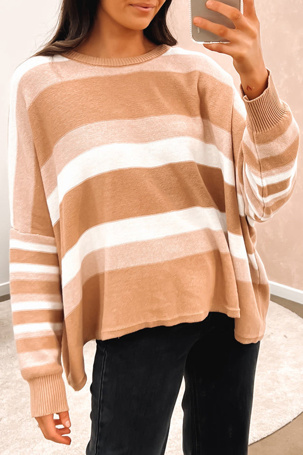Multicolour Striped Knit Drop Shoulder Loose Sweater Sweaters & Cardigans JT's Designer Fashion