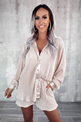 Apricot Micro Pleated Shirt and Shorts Lounge Set Bottoms JT's Designer Fashion