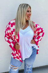 Pirouette Checkered Pattern Open Front Plus Size Cardigan Plus Size JT's Designer Fashion