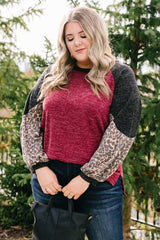 Multicolor Leopard Colorblock Long Sleeve Plus Size Top Plus Size JT's Designer Fashion