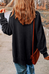 Black Hey Boo Print Drop Sleeve Side Split Oversized Sweatshirt Graphic Sweatshirts JT's Designer Fashion