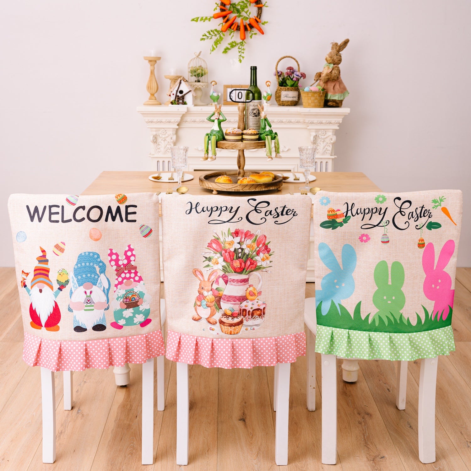Easter Polka Dot Pleated Hem Chair Cover Home Decor JT's Designer Fashion