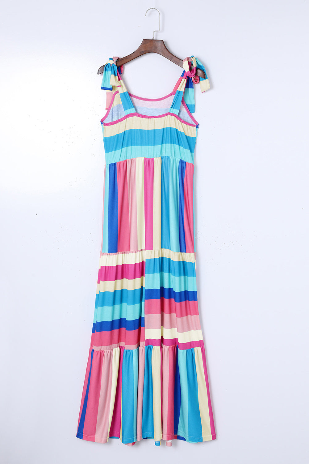 Multicolor Color Block Striped Bow Knot Straps Long Dress Maxi Dresses JT's Designer Fashion