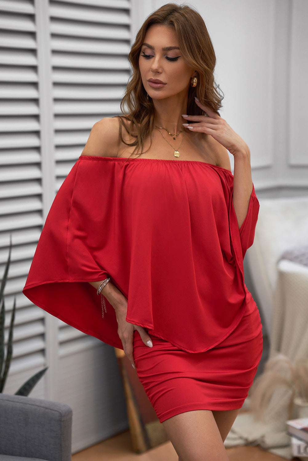 Multiple Dressing Layered Red Mini Poncho Dress Mini Dresses JT's Designer Fashion