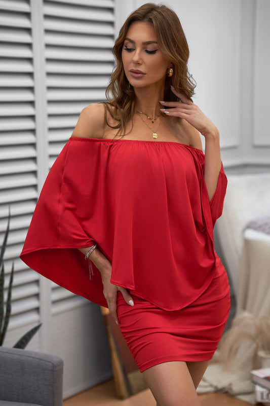 Multiple Dressing Layered Red Mini Poncho Dress Mini Dresses JT's Designer Fashion