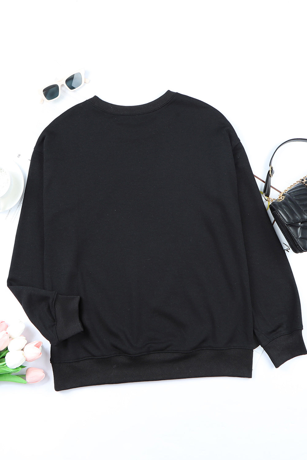 Black Halloween Spooky Ghost Print Crewneck Pullover Sweatshirt Graphic Sweatshirts JT's Designer Fashion