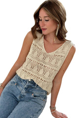 Apricot V Neck Textured Hollow-out Sweater Vest Sweaters & Cardigans JT's Designer Fashion