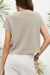 Apricot khaki Patch Pocket Loose Short Sleeve Sweater Sweaters & Cardigans JT's Designer Fashion