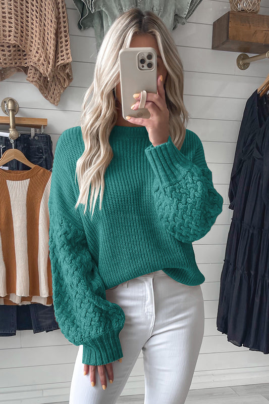 Verdant Cable Knit Sleeve Drop Shoulder Sweater Sweaters & Cardigans JT's Designer Fashion