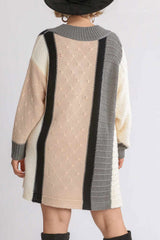 Apricot Mix Pattern Knit Color Block Plus Size Sweater Dress Plus Size JT's Designer Fashion