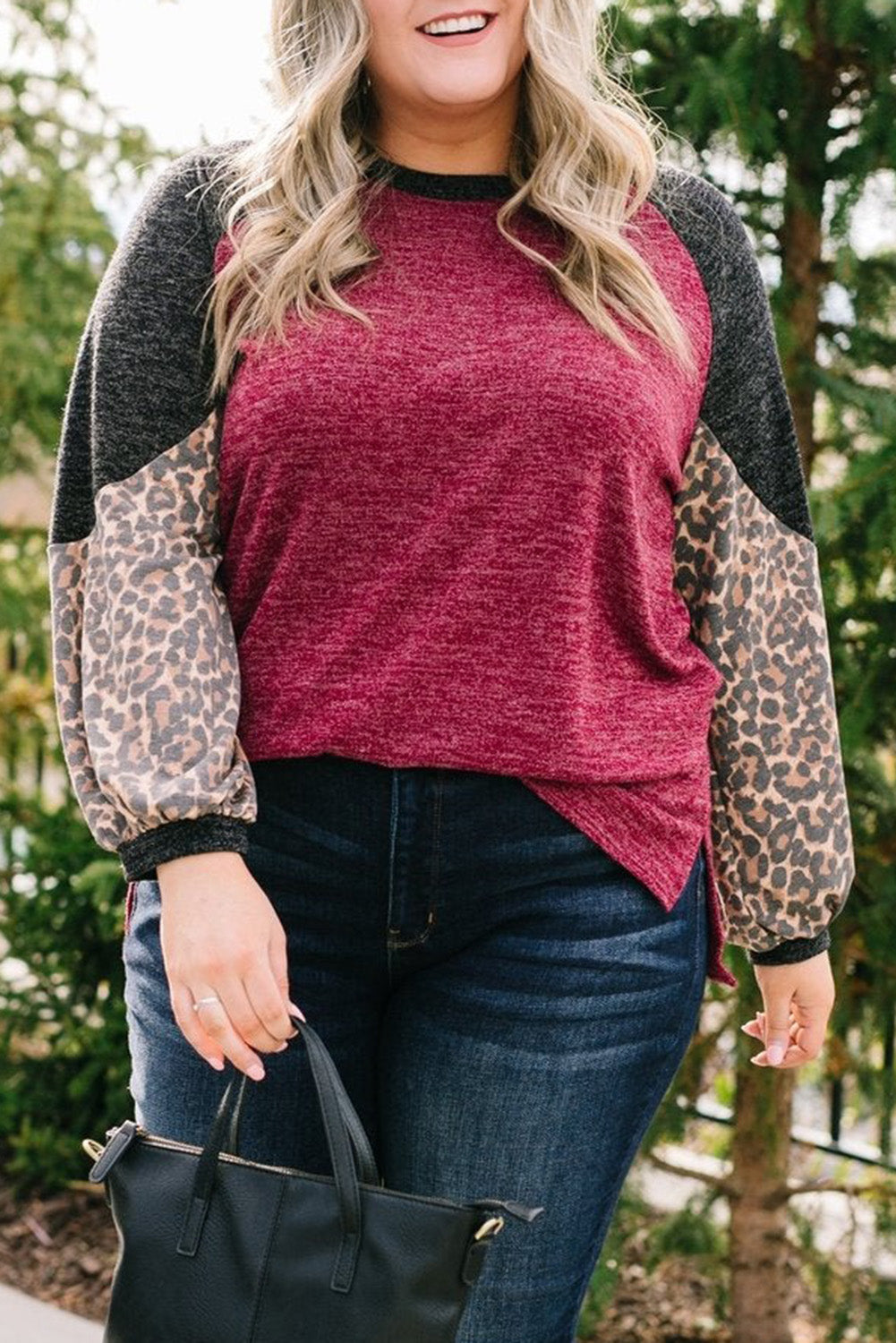 Multicolor Leopard Colorblock Long Sleeve Plus Size Top Plus Size JT's Designer Fashion