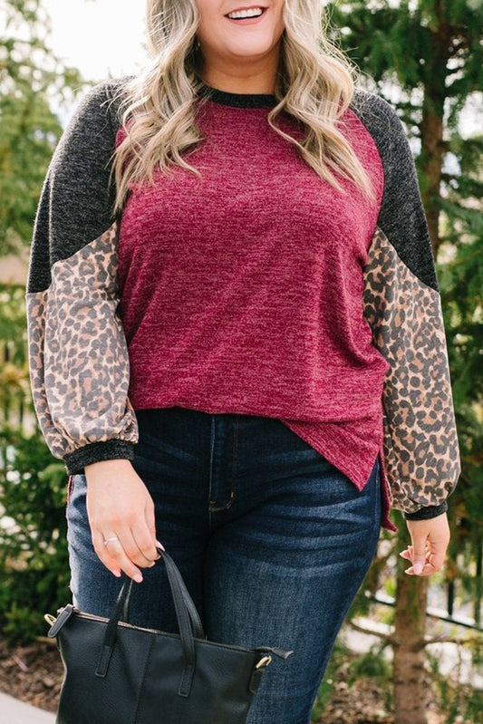 Multicolor Leopard Colorblock Long Sleeve Plus Size Top Plus Size JT's Designer Fashion