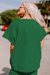 Dark Green Gray Textured Loose Fit T Shirt and Drawstring Pants Set Bottoms JT's Designer Fashion