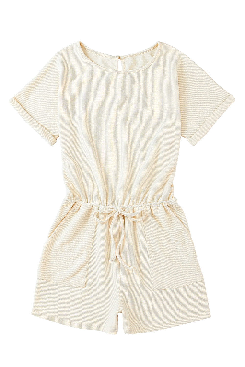 Beige Ribbed Elastic Waist Romper Jumpsuits & Rompers JT's Designer Fashion