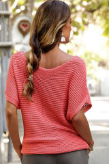 Red Clay Solid Loose Knit Short Dolman Sleeve Sweater Sweaters & Cardigans JT's Designer Fashion