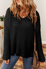 Black Open Knit V Neck Sweater Sweaters & Cardigans JT's Designer Fashion