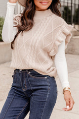 Parchment Retro Cable Knit Ruffle Sleeveless Sweater Bottoms JT's Designer Fashion