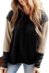 Black Contrast Splicing Sleeves Hooded Sweatshirt Sweatshirts & Hoodies JT's Designer Fashion