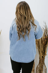 Sky Blue Plus Size Chest Pocket Button-Up Denim Shacket Plus Size JT's Designer Fashion