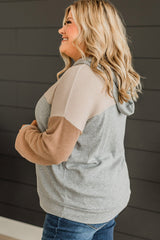 Multicolour Plus Size Colorblock Drop Shoulder Balloon Sleeve Hoodie Plus Size JT's Designer Fashion