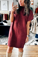 Ruby Patch Pocket Ribbed Knit Short Sleeve Sweater Dress Dresses JT's Designer Fashion