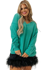 Green Plus Size Drop Shoulder V Neck Sweater Plus Size JT's Designer Fashion