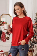 Red Solid Round Neck Raglan Sleeve Sweatshirt Sweatshirts & Hoodies JT's Designer Fashion