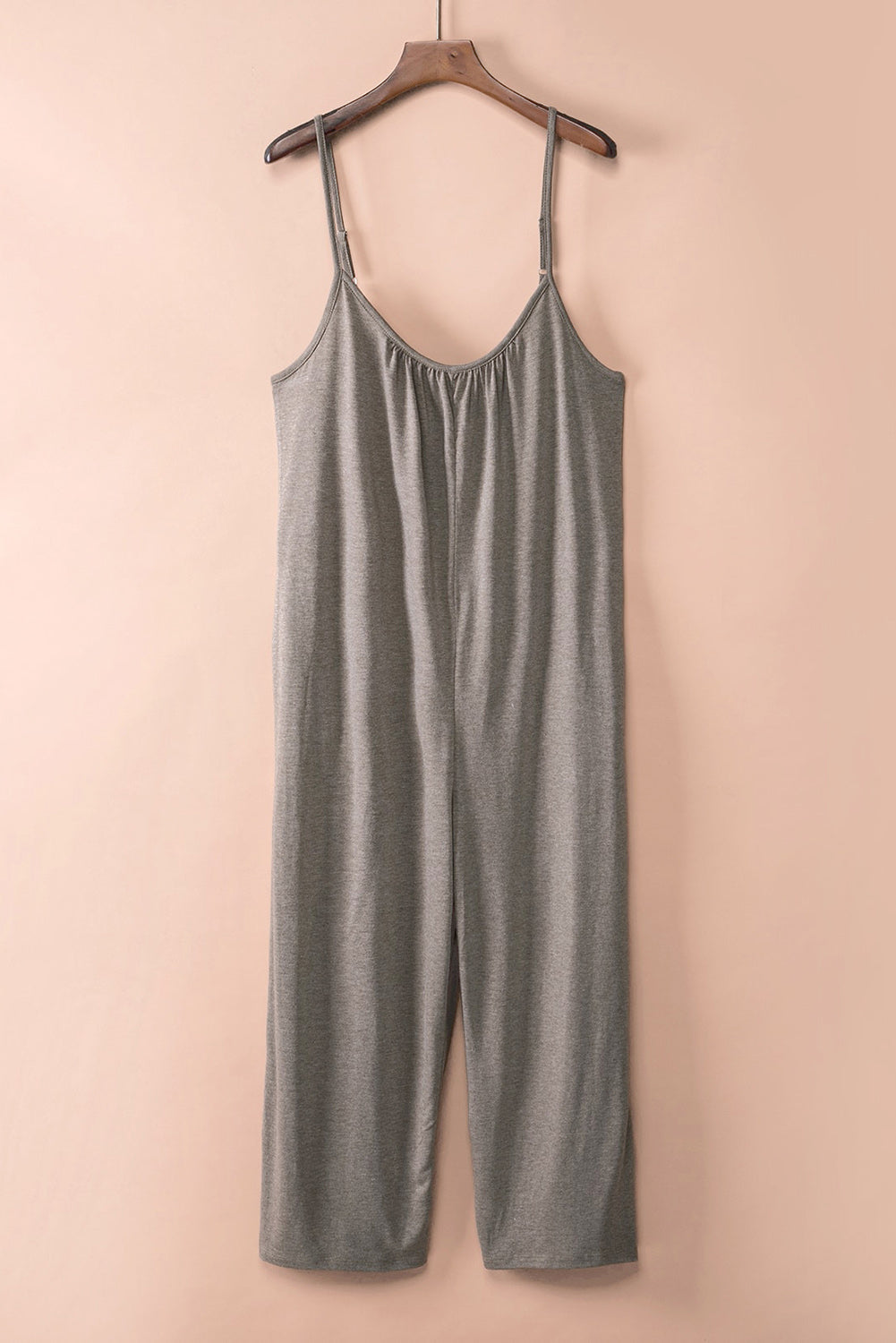Gray Spaghetti Straps Wide Leg Pocketed Jumpsuits Jumpsuits & Rompers JT's Designer Fashion