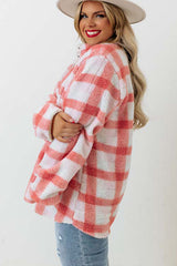 Pink Plus Size Tunic Plaid Sherpa Henley Sweatshirt Plus Size JT's Designer Fashion