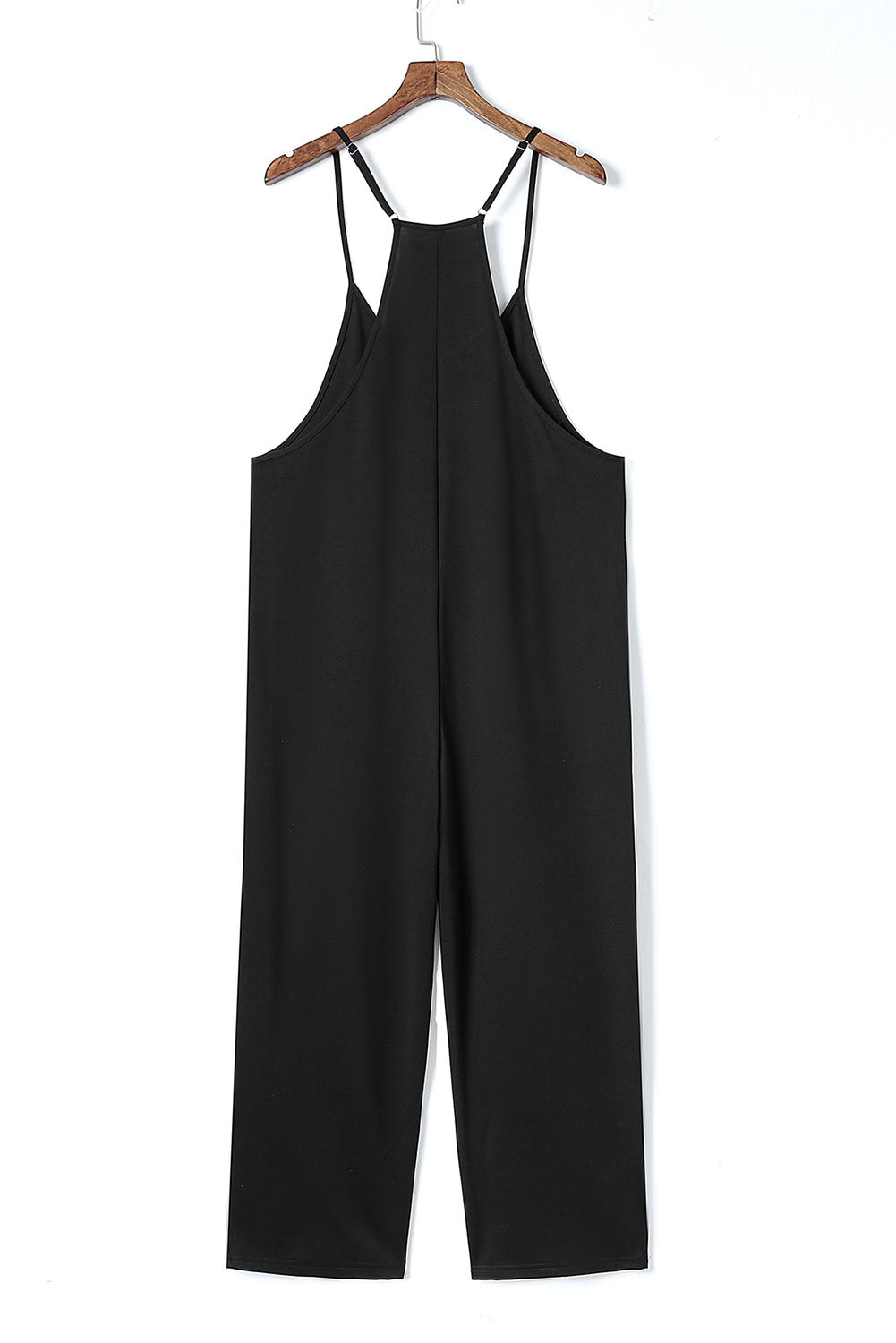 Black Pocketed Adjustable Spaghetti Strap Straight Leg Jumpsuit Jumpsuits & Rompers JT's Designer Fashion