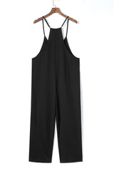 Black Pocketed Adjustable Spaghetti Strap Straight Leg Jumpsuit Jumpsuits & Rompers JT's Designer Fashion