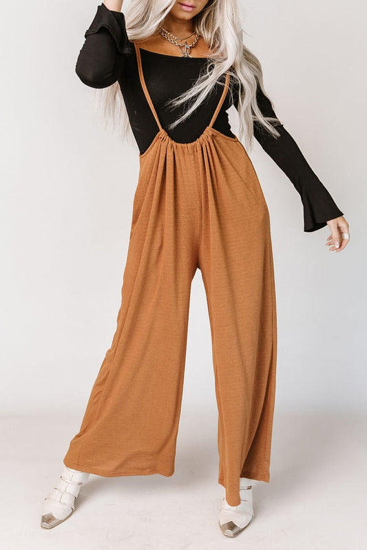 Orange High Rise Wide Leg Suspender Pants Bottoms JT's Designer Fashion