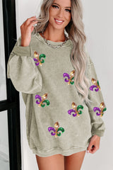 Green Glitter Mardi Gras Symbol Corded Baggy Sweatshirt Graphic Sweatshirts JT's Designer Fashion