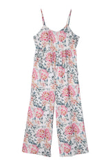 White Floral Spaghetti Straps Wide Leg Jumpsuit Jumpsuits & Rompers JT's Designer Fashion