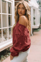 Red Exposed Seam Twist Open Back Oversized Sweatshirt Sweatshirts & Hoodies JT's Designer Fashion
