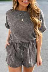 Gray Ribbed Elastic Waist Romper Gray 95%Polyester+5%Elastane Jumpsuits & Rompers JT's Designer Fashion