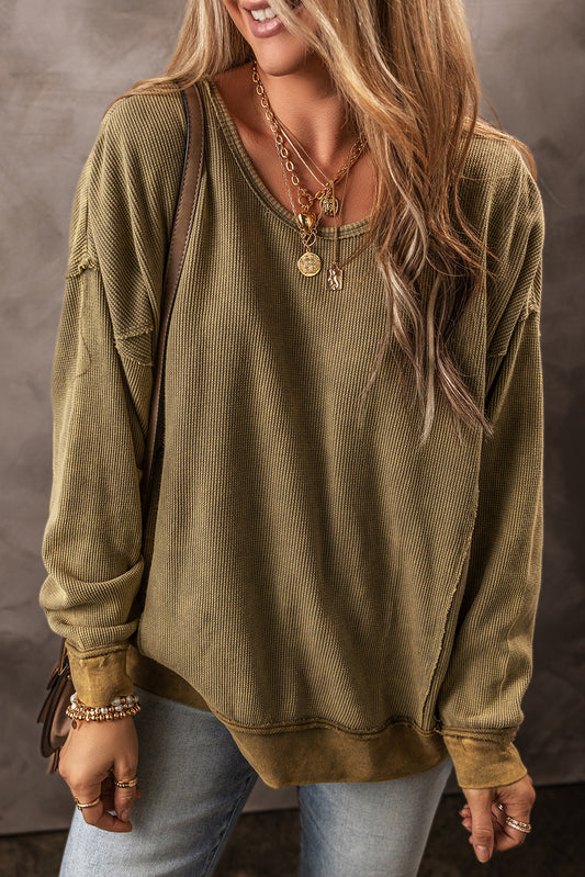 Jungle Green Textured Seamed Drop Sleeve Sweatshirt Sweatshirts & Hoodies JT's Designer Fashion