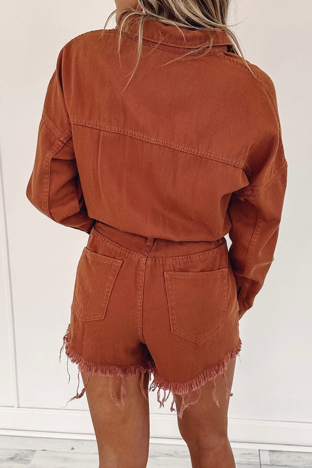 Gold Flame Snap Button Long Sleeve Ripped Romper Bottoms JT's Designer Fashion