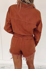 Gold Flame Snap Button Long Sleeve Ripped Romper Bottoms JT's Designer Fashion