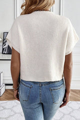 White Floral Pattern Short Batwing Sleeve Sweater Sweaters & Cardigans JT's Designer Fashion