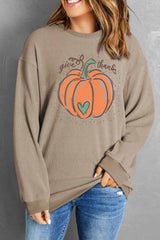 Khaki Give Thanks Pumpkin Graphic Corded Sweatshirt Graphic Sweatshirts JT's Designer Fashion