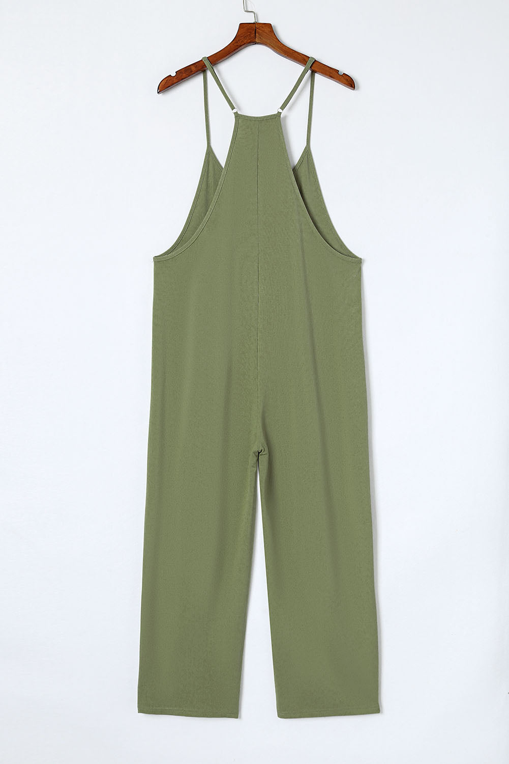Green Pocketed Adjustable Spaghetti Strap Straight Leg Jumpsuit Jumpsuits & Rompers JT's Designer Fashion