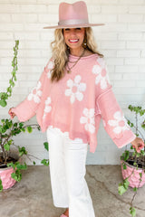 Multicolour Beaded Daisy Pattern Drop Shoulder Sweater Sweaters & Cardigans JT's Designer Fashion