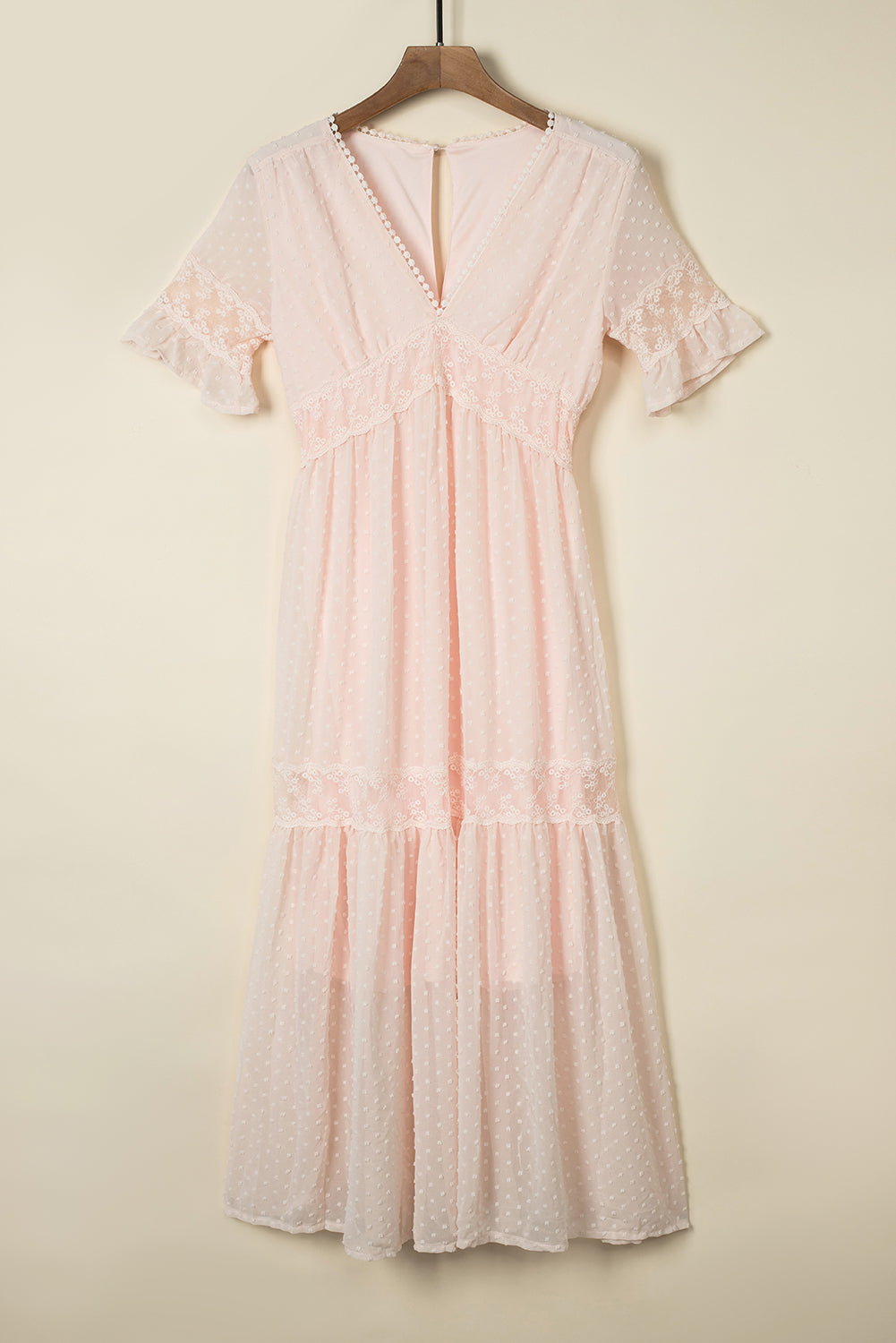 Swiss Dot Lace Trim Long Dress Maxi Dresses JT's Designer Fashion