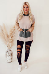 Smoke Gray Color Block Kangaroo Pocket High Low Hoodie Sweatshirts & Hoodies JT's Designer Fashion
