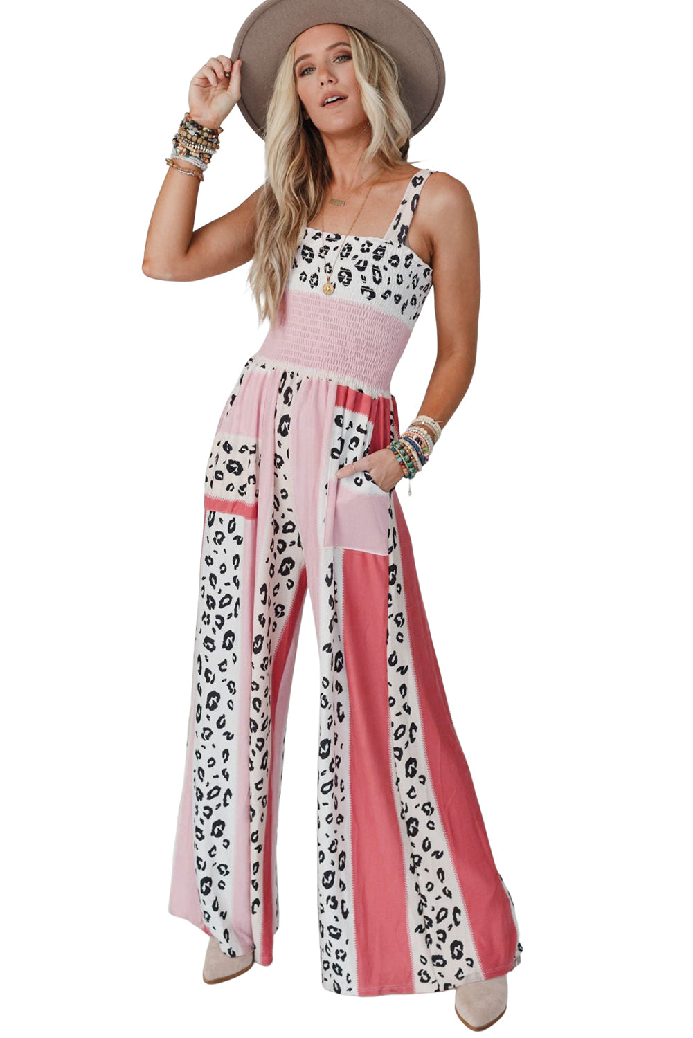 Leopard Color Block Mix Print Pocketed Jumpsuit Jumpsuits & Rompers JT's Designer Fashion